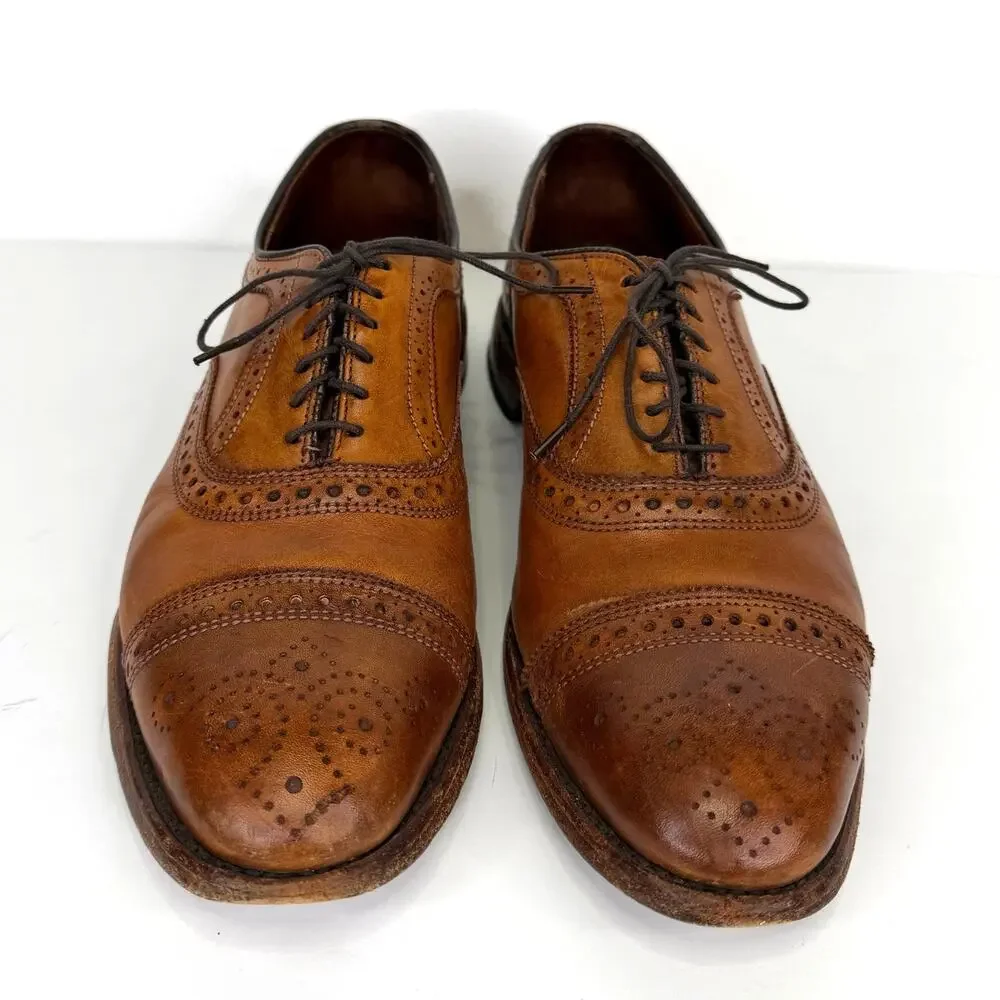 Allen Edmonds Cap Toe Siena Medallion Oxford Brogue Shoes Mens 9 Brown Leather